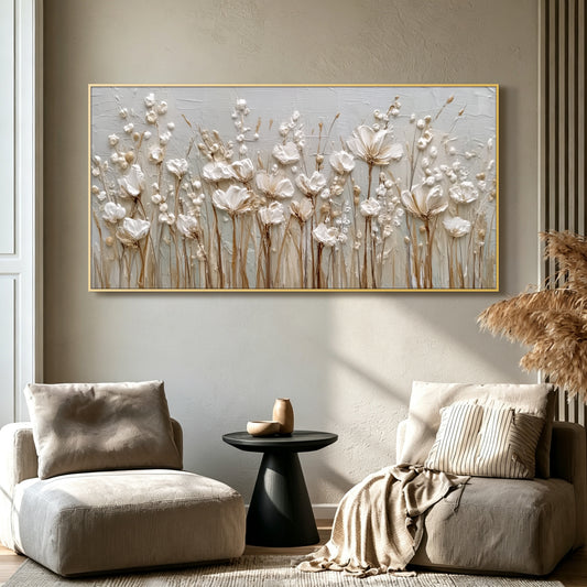 Wildflower minimalist acrylic/oil painting on canvas, original textured wall art, wabi-sabi handpainted