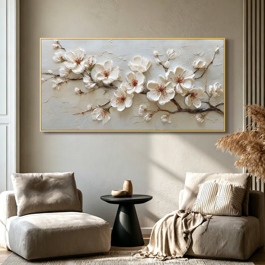 Cherry blossom impasto acrylic/oil painting on canvas, original palette knife textured wall art, rosy handpainted