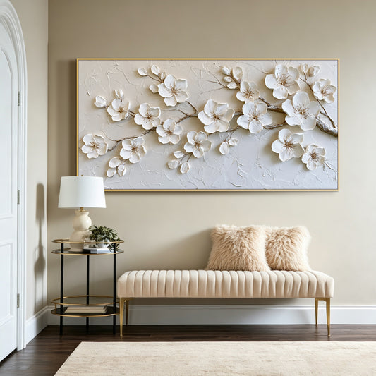 Full bloom cherry blossom impasto acrylic/oil painting on canvas, original palette knife textured wall art, handpainted