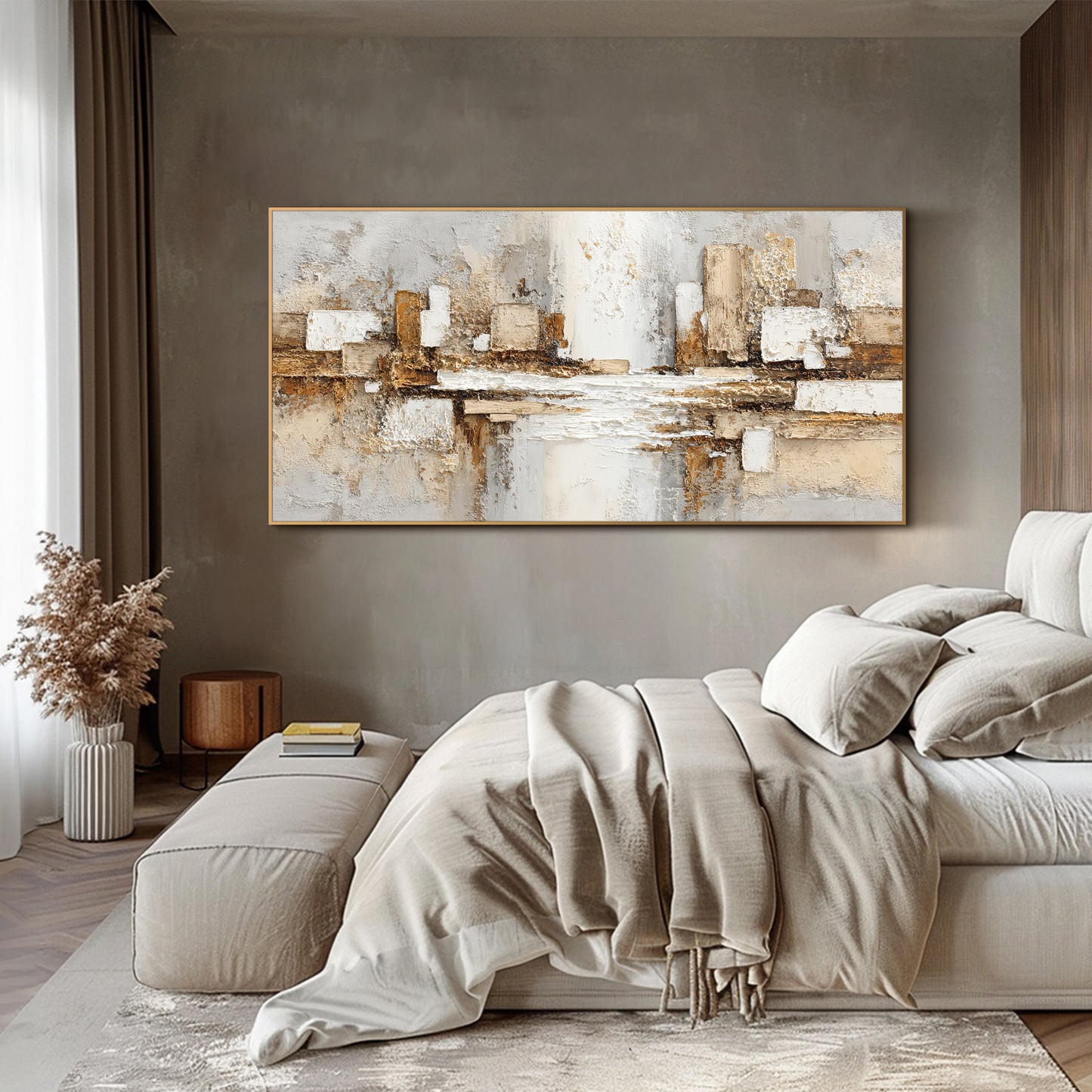 Gold & Grey Abstract Acrylic/Oil Painting | Large Custom Impasto Canvas Wall Art