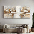 Gold & Grey Geometric Abstract Oil Painting — Large Textured Impasto Canvas Art, Neutral Wabi-sabi Wall Decor