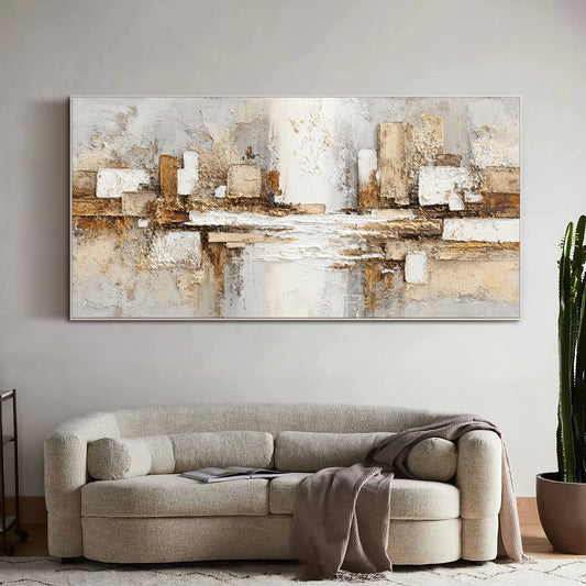 Gold & Grey Abstract Acrylic/Oil Painting | Textured Wall Art
