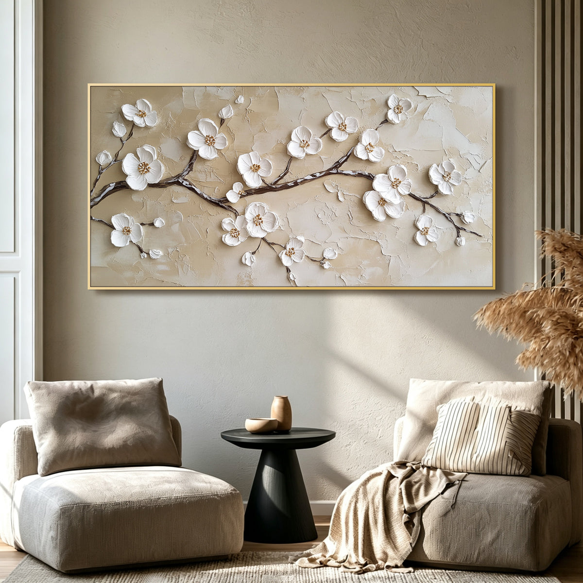 Cherry blossom impasto acrylic/oil painting on canvas, original palette knife textured wall art, wabi-sabi handpainted