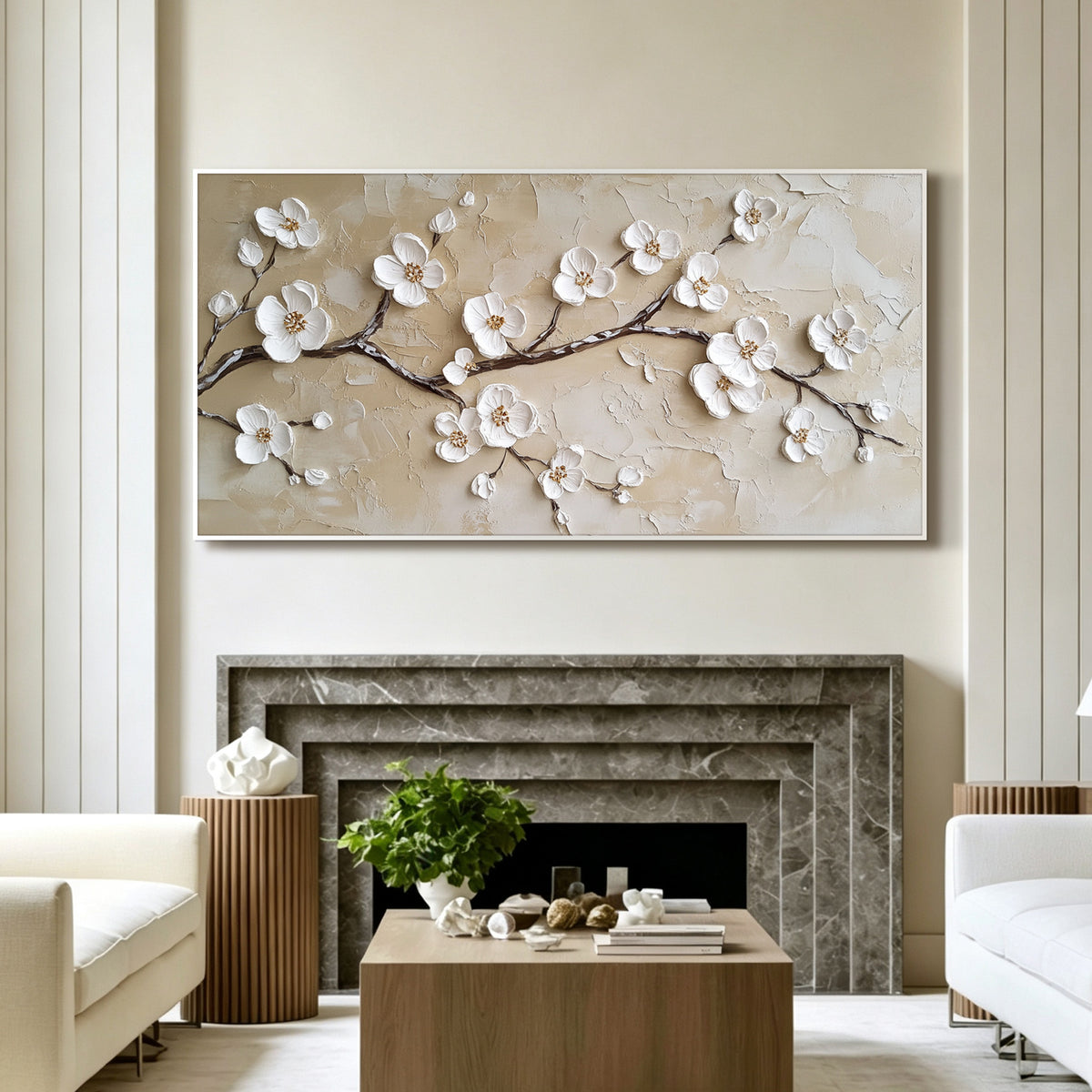 Cherry blossom impasto acrylic/oil painting on canvas, original palette knife textured wall art, wabi-sabi handpainted