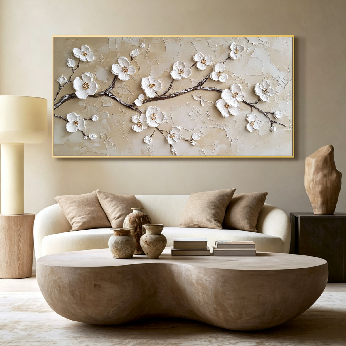 Cherry blossom impasto acrylic/oil painting on canvas, original palette knife textured wall art, wabi-sabi handpainted
