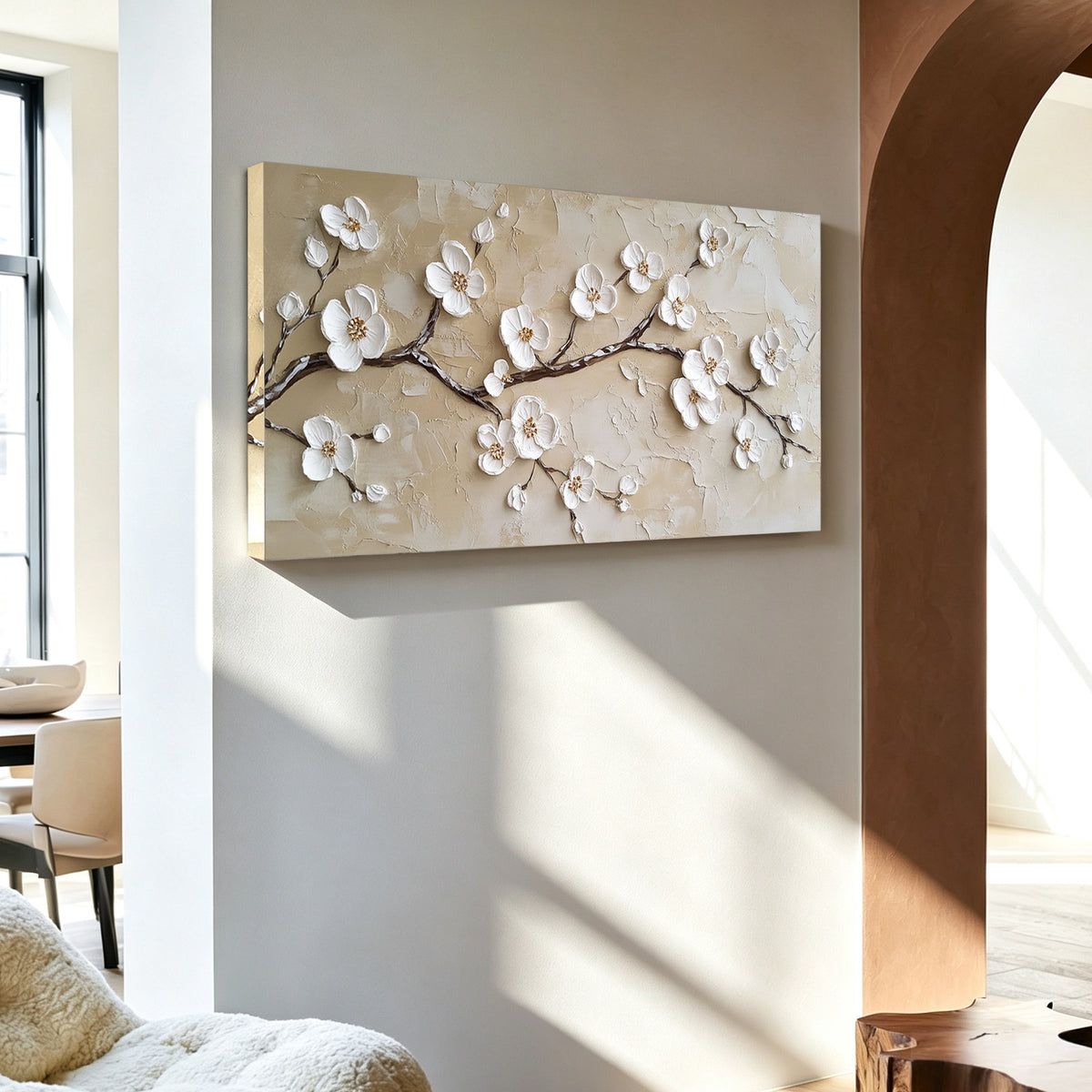 Cherry blossom impasto acrylic/oil painting on canvas, original palette knife textured wall art, wabi-sabi handpainted