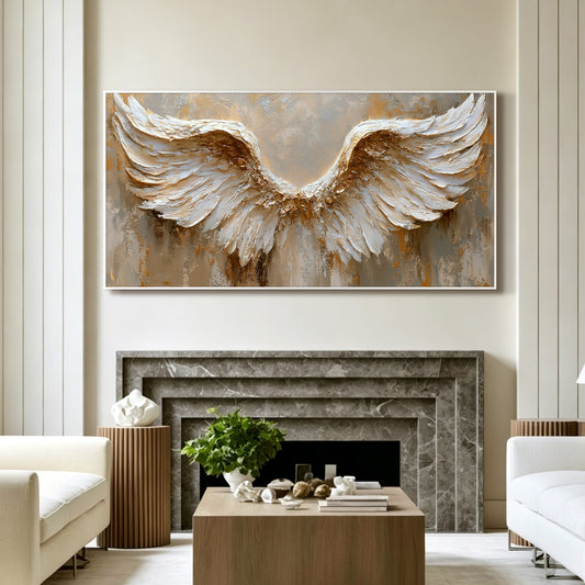 Angel wings impasto acrylic/oil painting on canvas, original palette knife textured wall art, silver handpainted