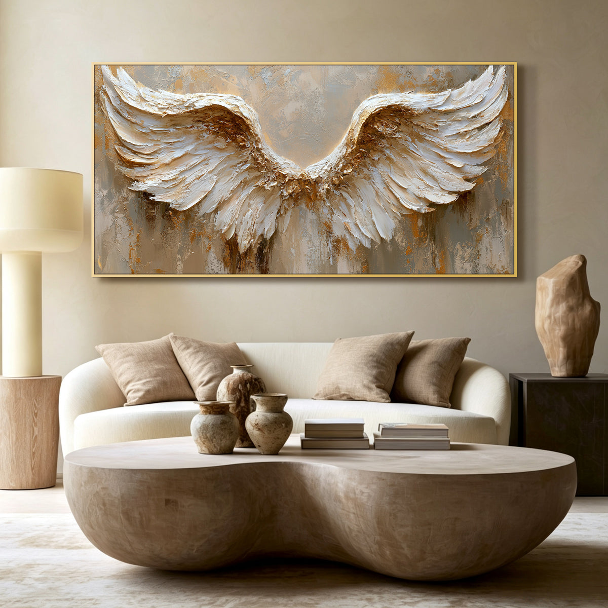 Angel wings impasto acrylic/oil painting on canvas, original palette knife textured wall art, silver handpainted