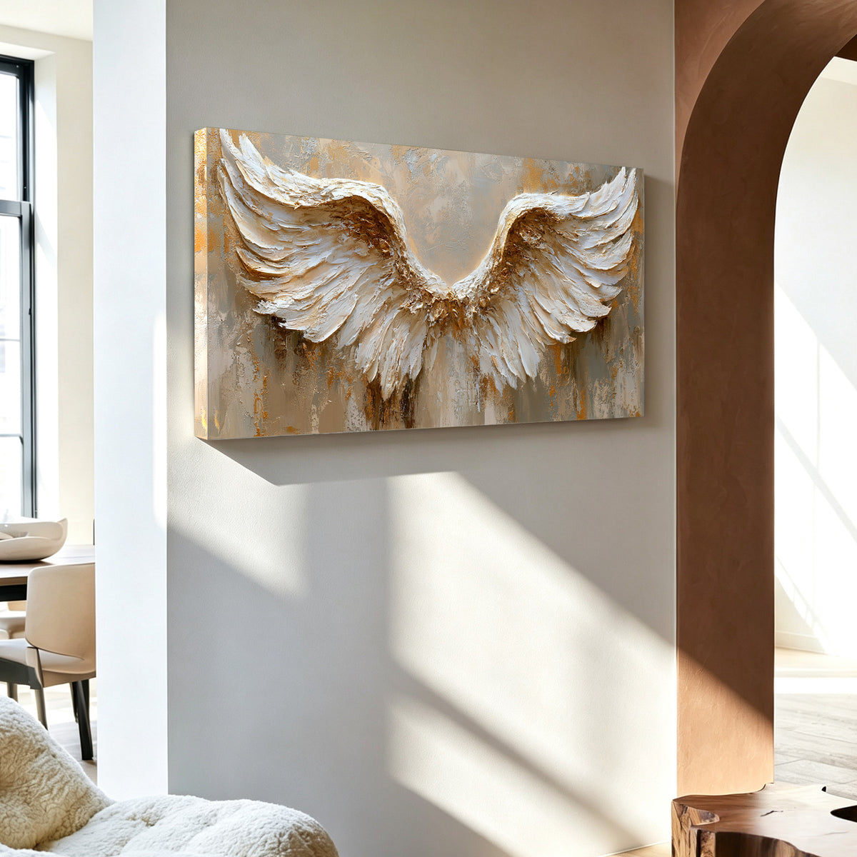 Angel wings impasto acrylic/oil painting on canvas, original palette knife textured wall art, silver handpainted