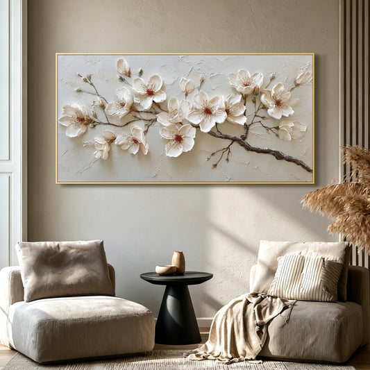 Blush cherry blossom impasto acrylic/oil painting on canvas, original palette knife textured wall art, botanical handpainted