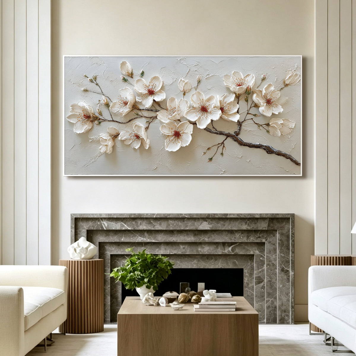 Blush cherry blossom impasto acrylic/oil painting on canvas, original palette knife textured wall art, botanical handpainted