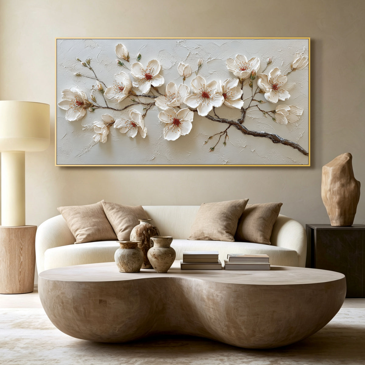 Blush cherry blossom impasto acrylic/oil painting on canvas, original palette knife textured wall art, botanical handpainted