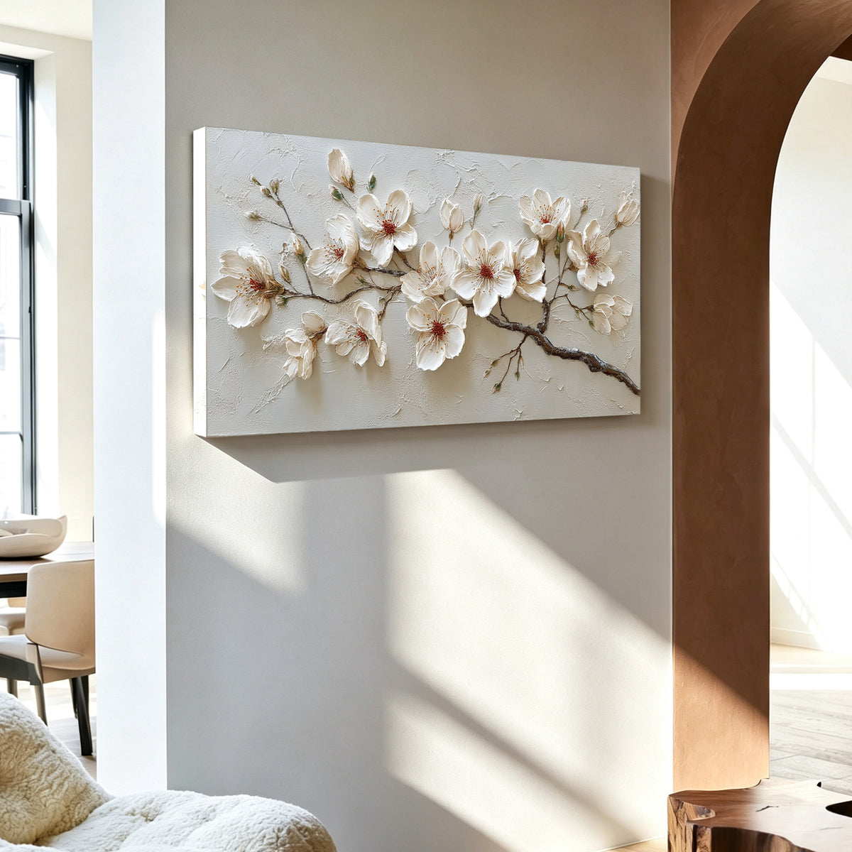 Blush cherry blossom impasto acrylic/oil painting on canvas, original palette knife textured wall art, botanical handpainted