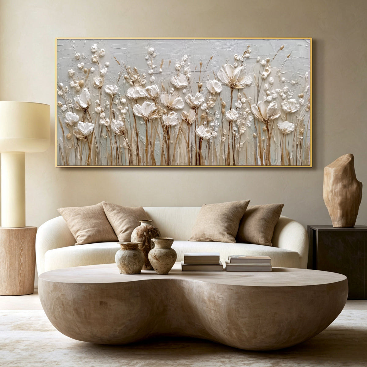 Wildflower minimalist acrylic/oil painting on canvas, original textured wall art, wabi-sabi handpainted