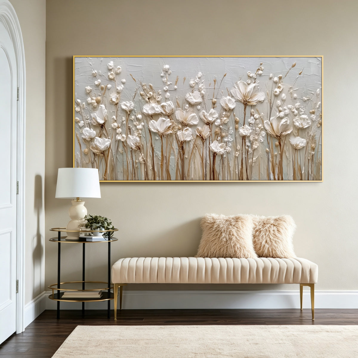 Wildflower minimalist acrylic/oil painting on canvas, original textured wall art, wabi-sabi handpainted