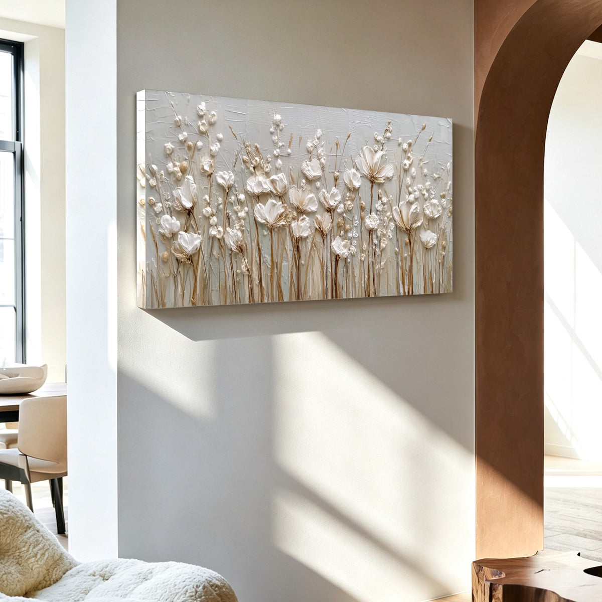 Wildflower minimalist acrylic/oil painting on canvas, original textured wall art, wabi-sabi handpainted