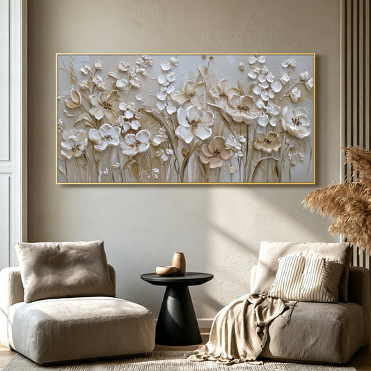 Champagne floral impasto acrylic/oil painting on canvas, original palette knife textured wall art, handpainted