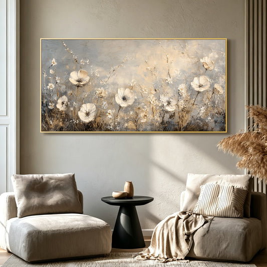 Wildflower meadow impasto acrylic/oil painting on canvas, original palette knife textured wall art, handpainted