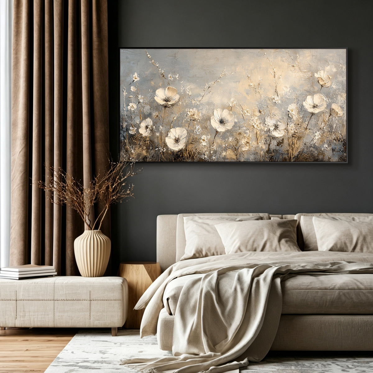 Wildflower meadow impasto acrylic/oil painting on canvas, original palette knife textured wall art, handpainted