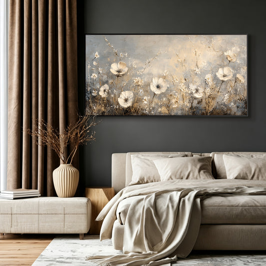 Wildflower meadow impasto acrylic/oil painting on canvas, original palette knife textured wall art, handpainted