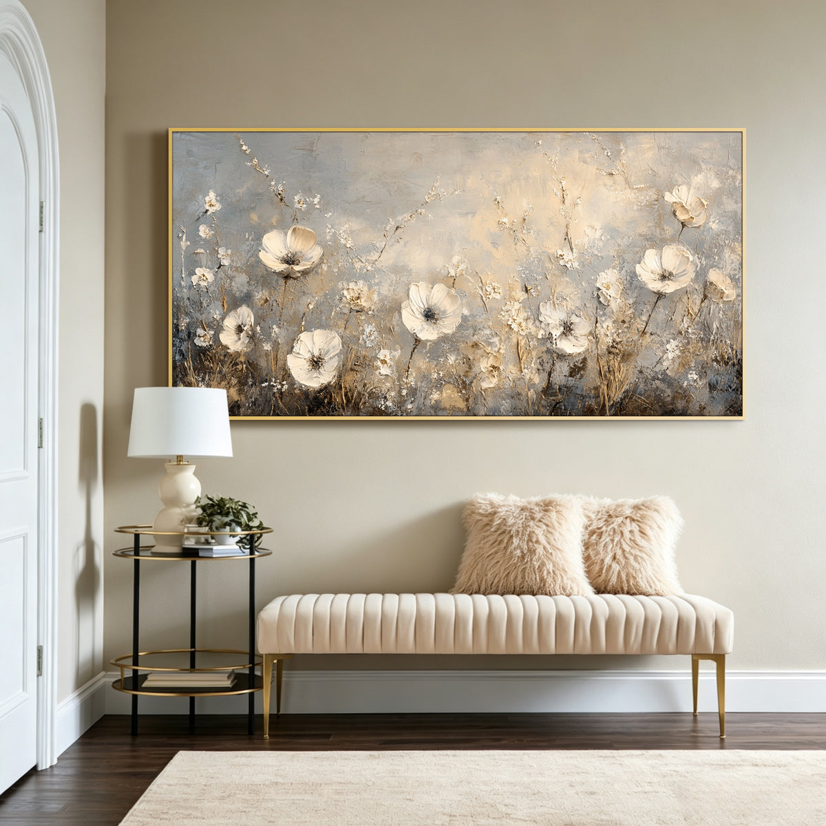 Wildflower meadow impasto acrylic/oil painting on canvas, original palette knife textured wall art, handpainted