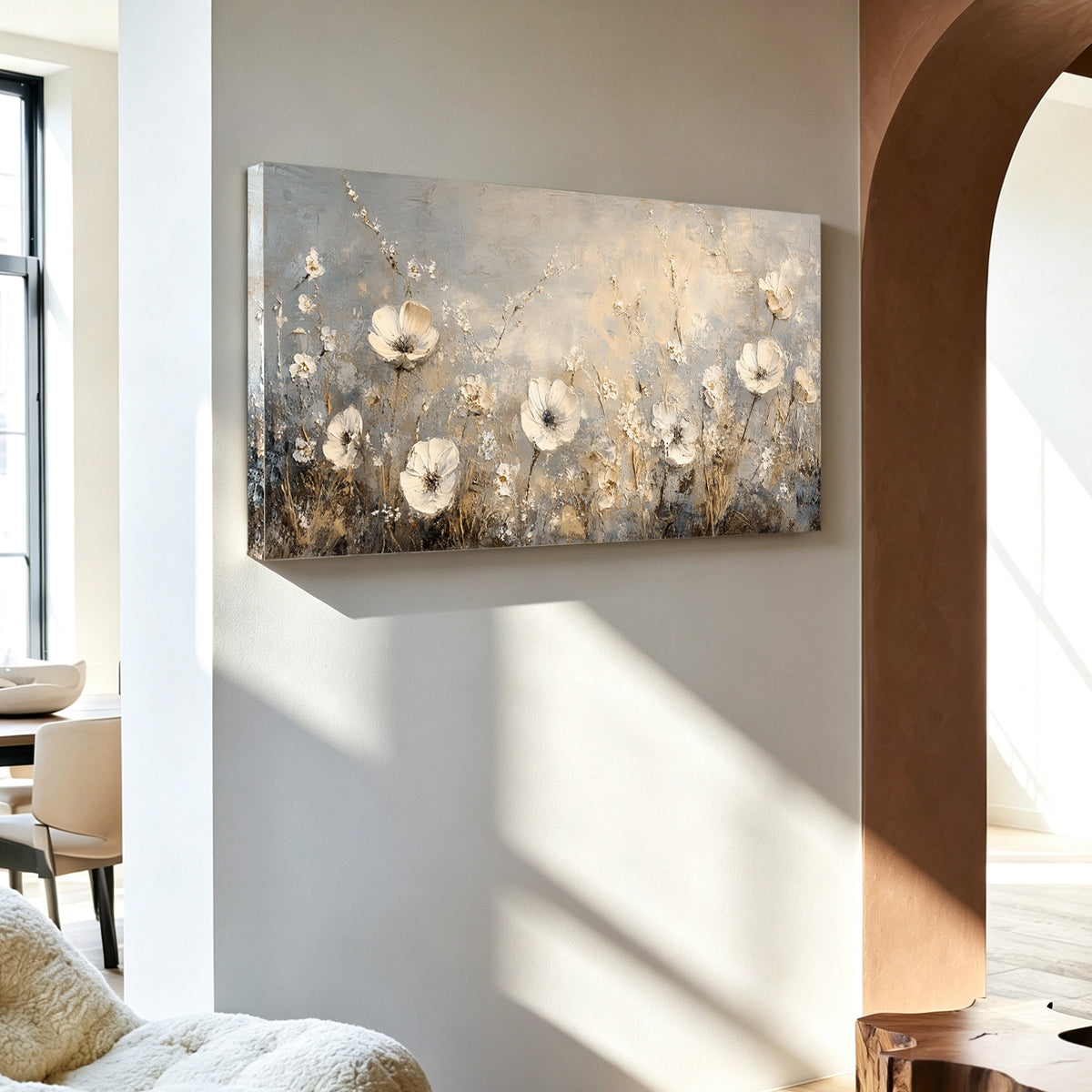 Wildflower meadow impasto acrylic/oil painting on canvas, original palette knife textured wall art, handpainted