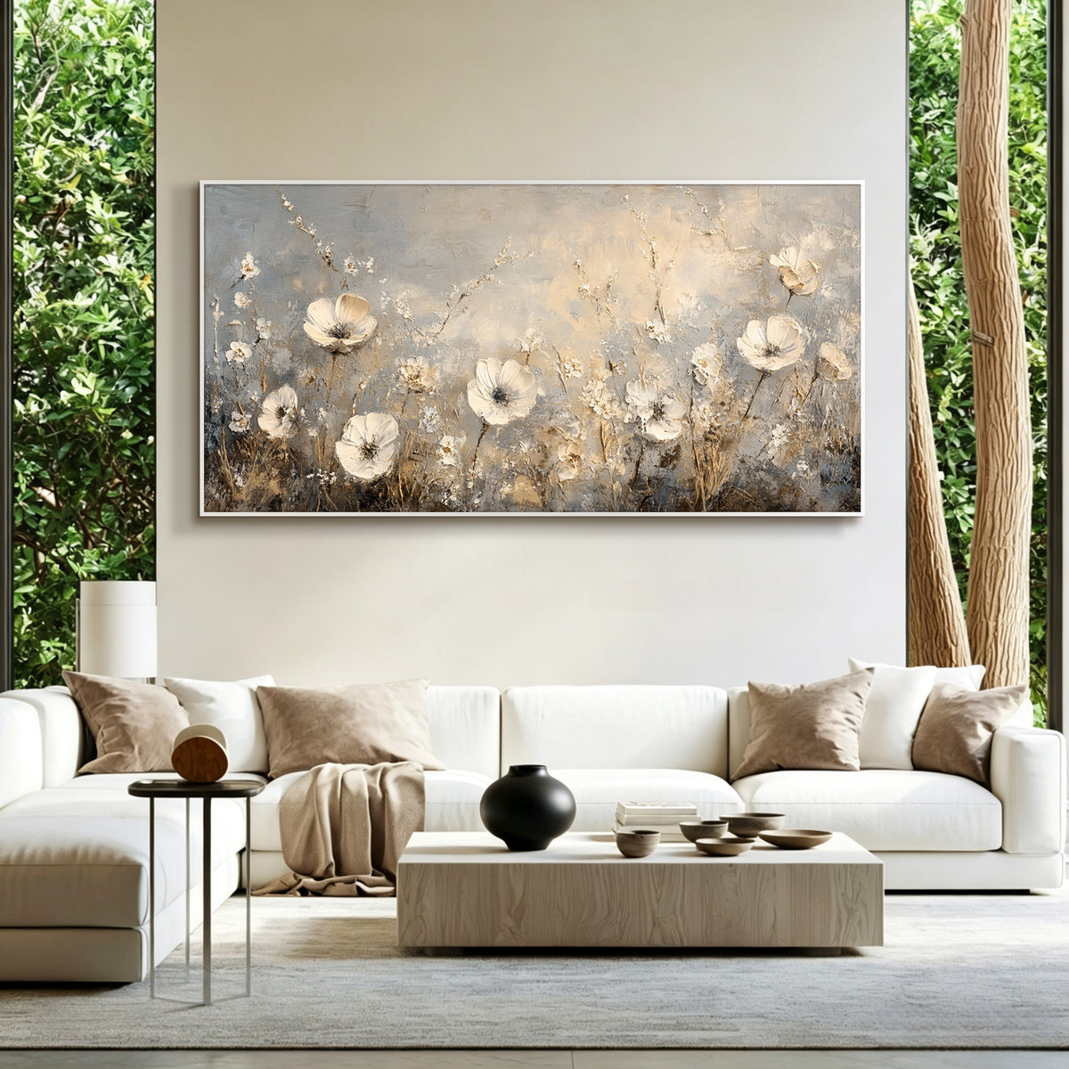 Wildflower meadow impasto acrylic/oil painting on canvas, original palette knife textured wall art, handpainted