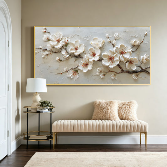 Cherry blossom impasto acrylic/oil painting on canvas, original palette knife textured wall art, rosy handpainted