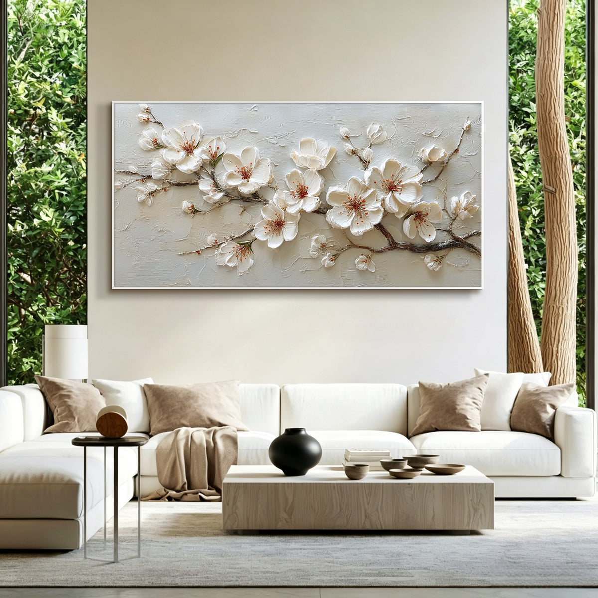 Cherry blossom impasto acrylic/oil painting on canvas, original palette knife textured wall art, rosy handpainted