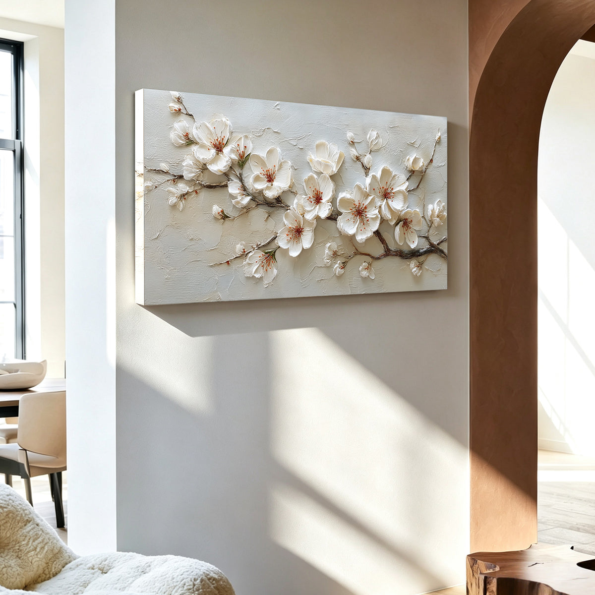 Cherry blossom impasto acrylic/oil painting on canvas, original palette knife textured wall art, rosy handpainted
