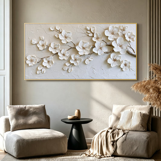Full bloom cherry blossom impasto acrylic/oil painting on canvas, original palette knife textured wall art, handpainted