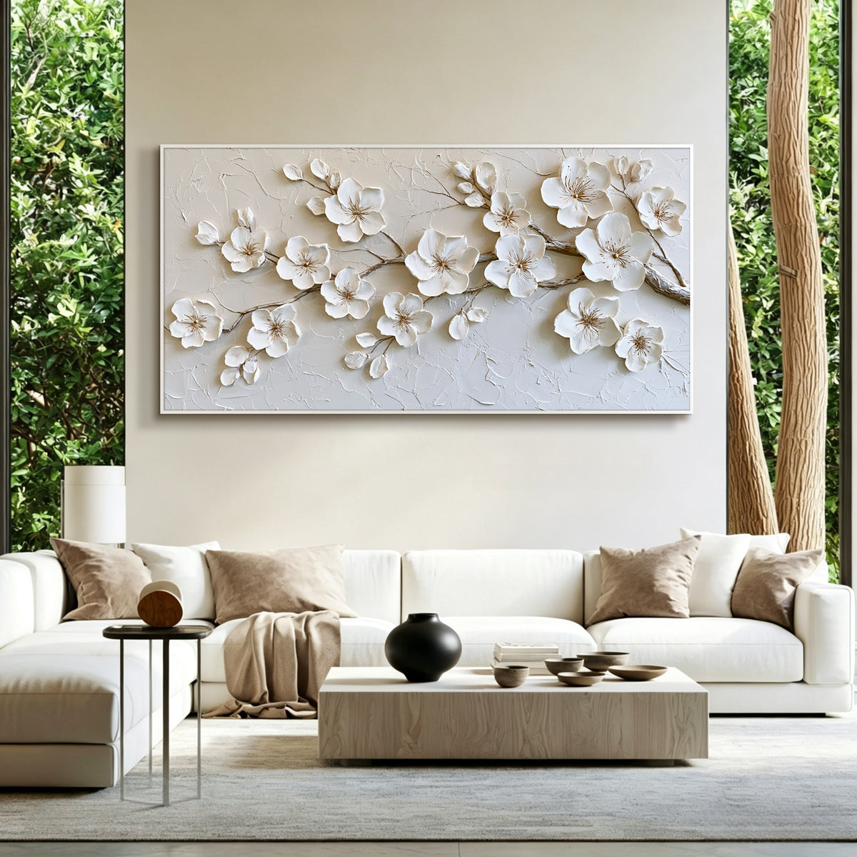 Full bloom cherry blossom impasto acrylic/oil painting on canvas, original palette knife textured wall art, handpainted