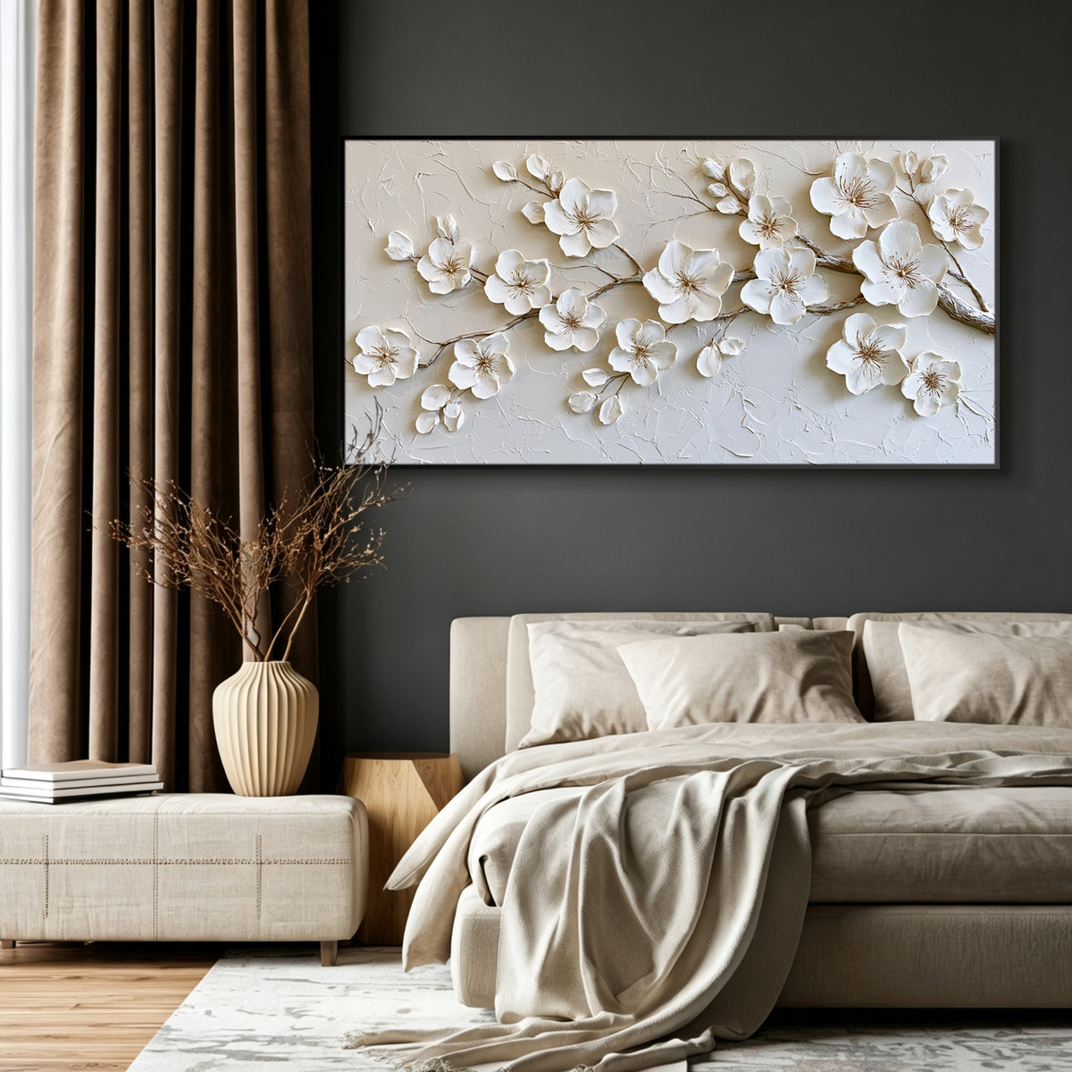 Full bloom cherry blossom impasto acrylic/oil painting on canvas, original palette knife textured wall art, handpainted
