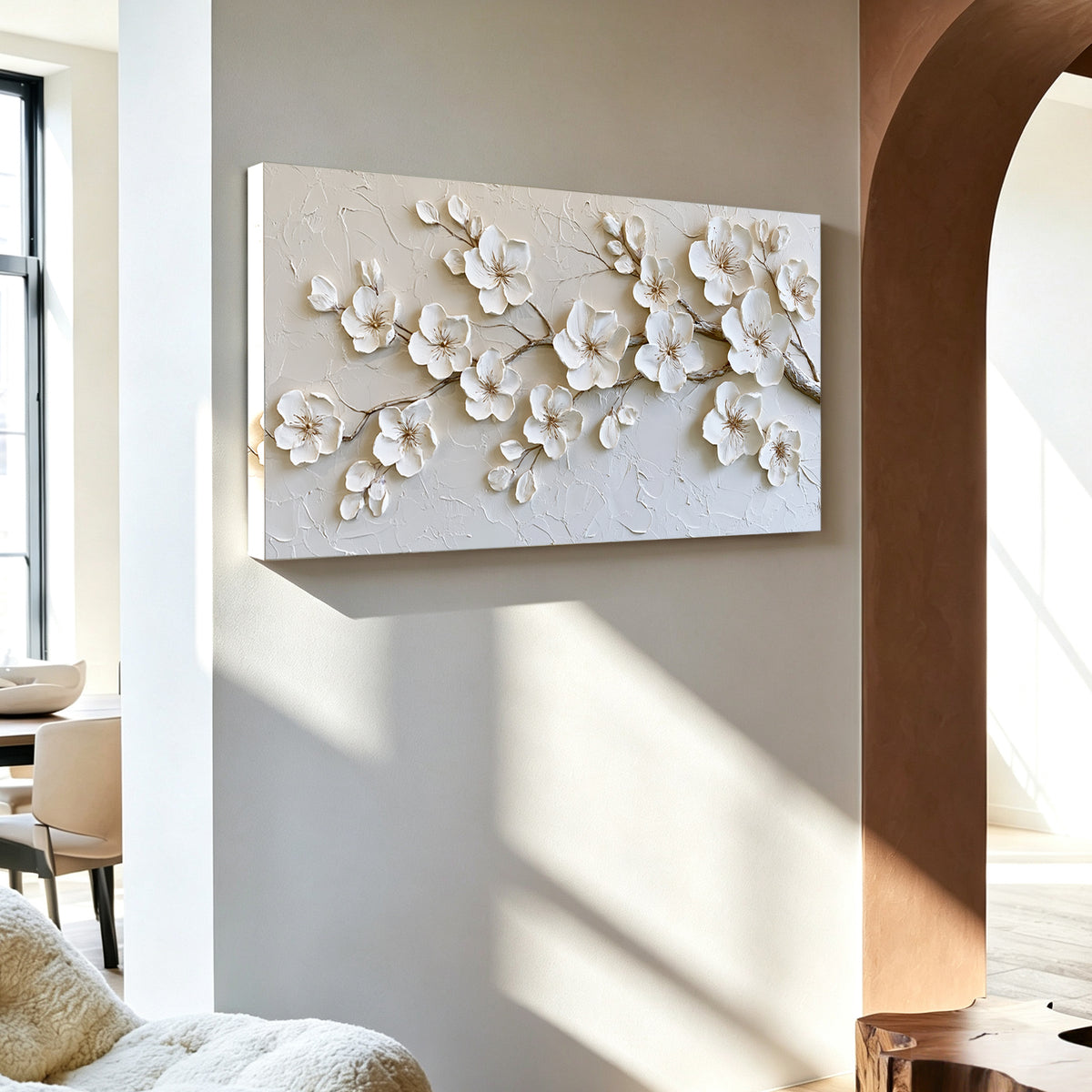 Full bloom cherry blossom impasto acrylic/oil painting on canvas, original palette knife textured wall art, handpainted